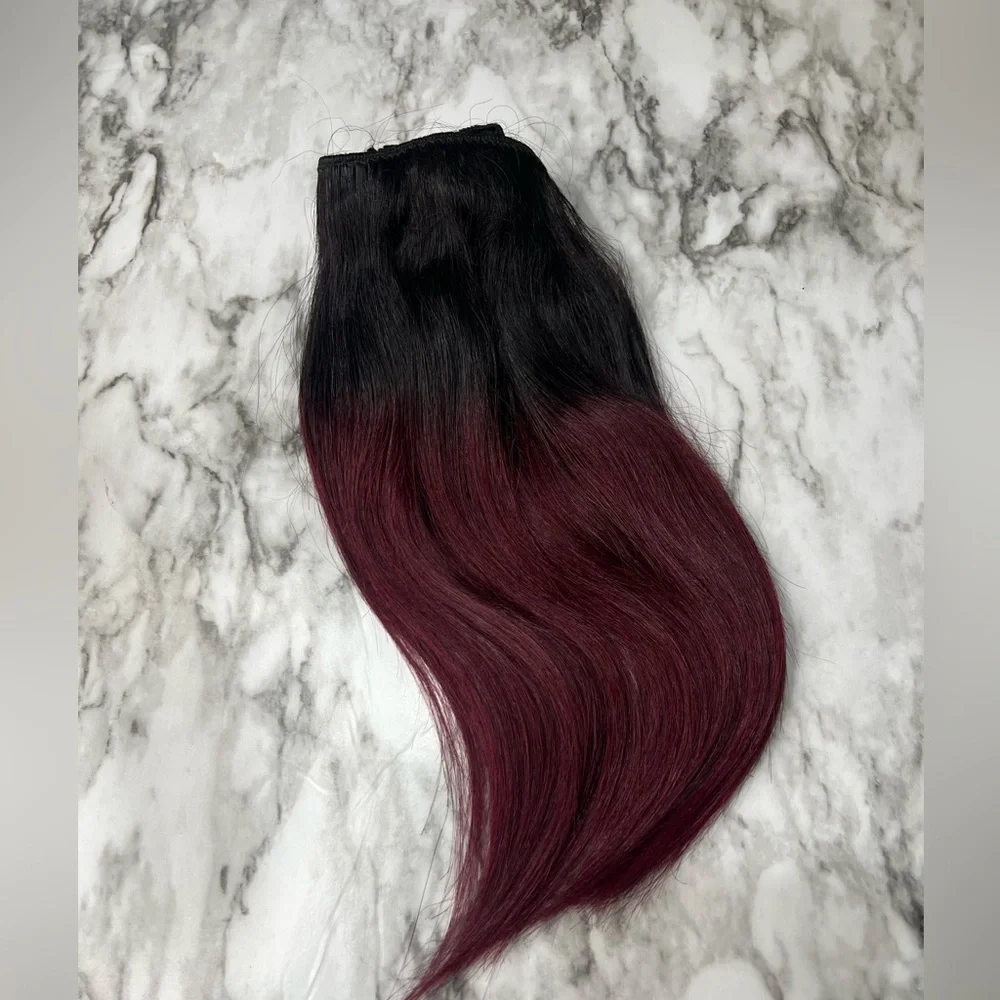 12 Inch Balayage Black & Burgundy Red 100% Human hair Clip in Extensions